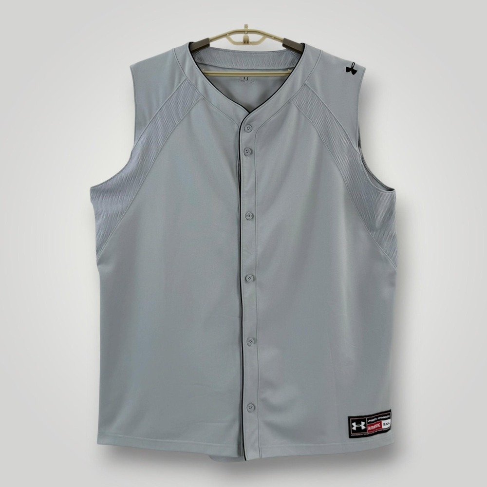 Under Armour Baseball Jersey Mens 3XL Gray Sleeveless HeatGear Button Front